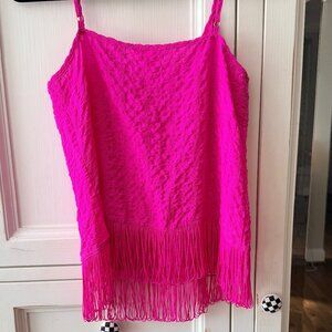 Lilly Pulitzer Naeem Top Women's Small Pink Berry Sangri Fringe VEUC Adjustable